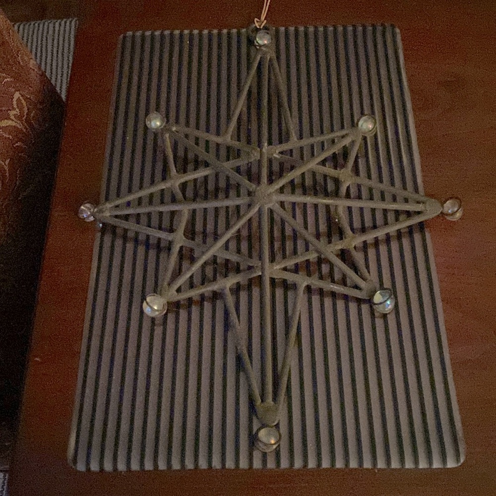 16” Eight Pointed Wrought Iron Star with Glass Marbles.